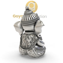 An angled perspective of the 925 Silver Ganesha 3D Idol, showing the depth and spiritual presence of the deity.