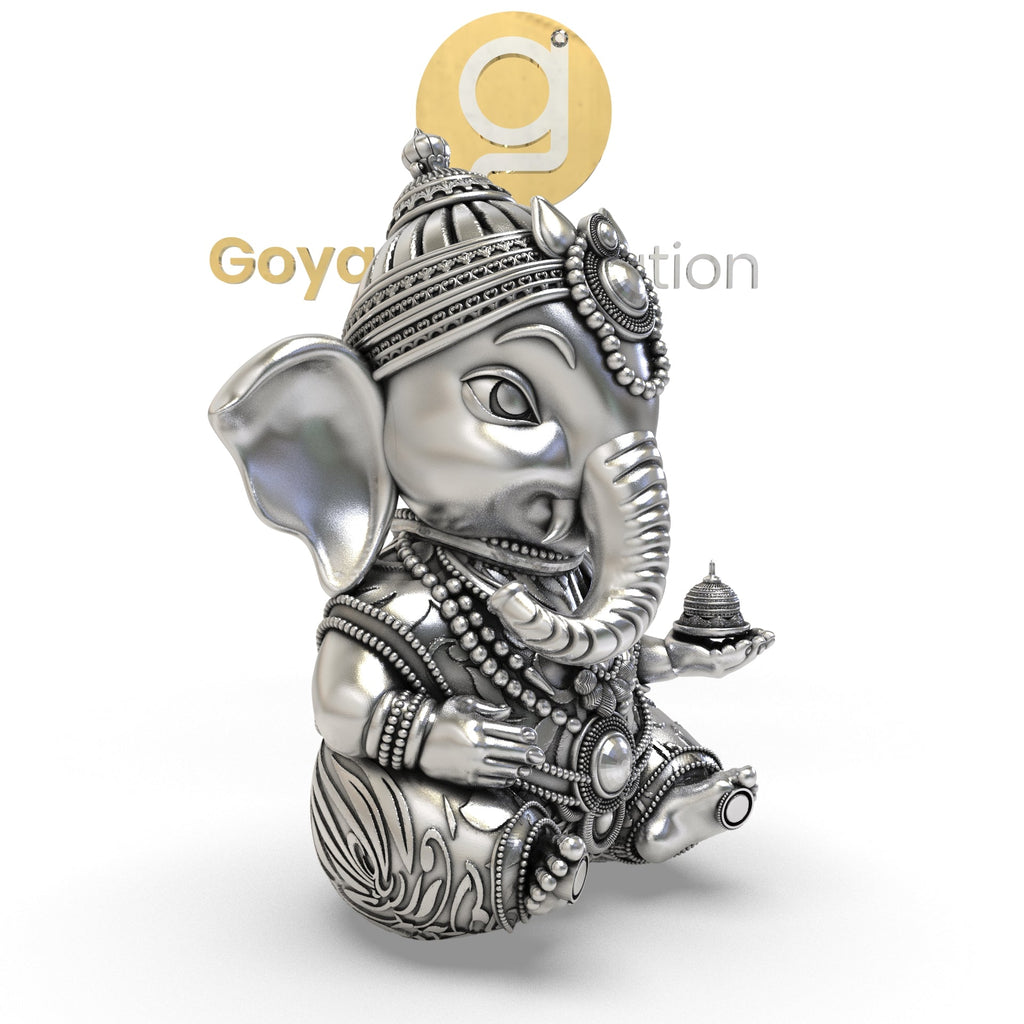 The 1.5-inch 925 Silver Ganesha 3D Idol by Alankar, a perfect spiritual addition for a home decor setting.