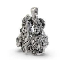 Close-up detail of the oxidized Ram Sita Pendant, highlighting the intricate craftsmanship on the 925 silver.