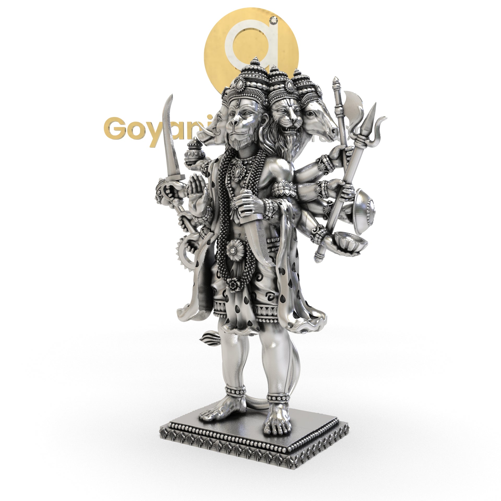 Side profile of the 1.5-inch 925 Silver Panchmukhi Hanumanji 3D Idol, showing the depth and three-dimensional design.