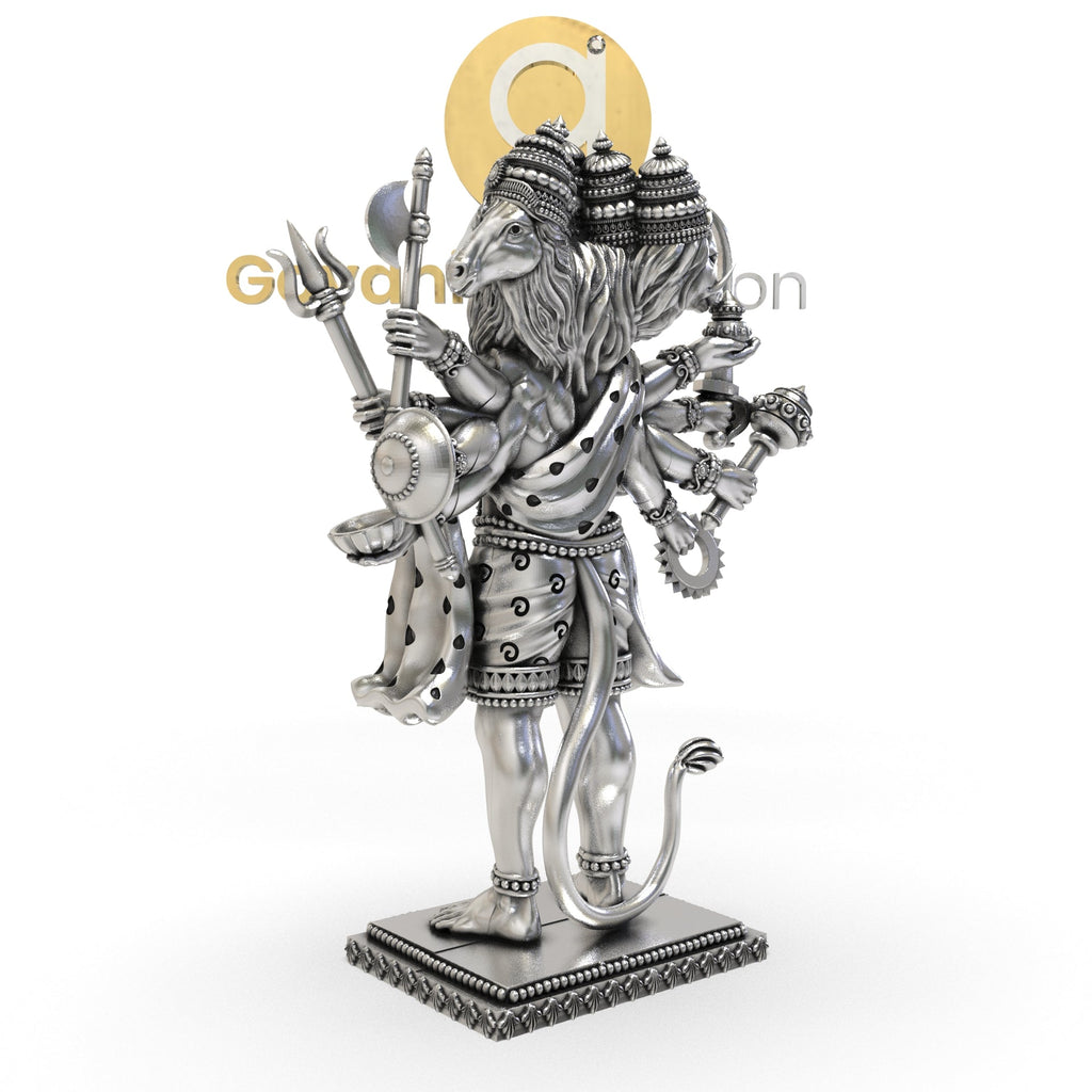 Close-up of the five faces on the 925 Silver Panchmukhi Hanumanji 3D Idol, revealing the detailed expressions and finish.