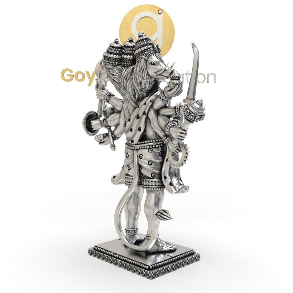 Rear view of the 925 Silver Panchmukhi Hanumanji 3D Idol, displaying the solid sterling silver construction and form.