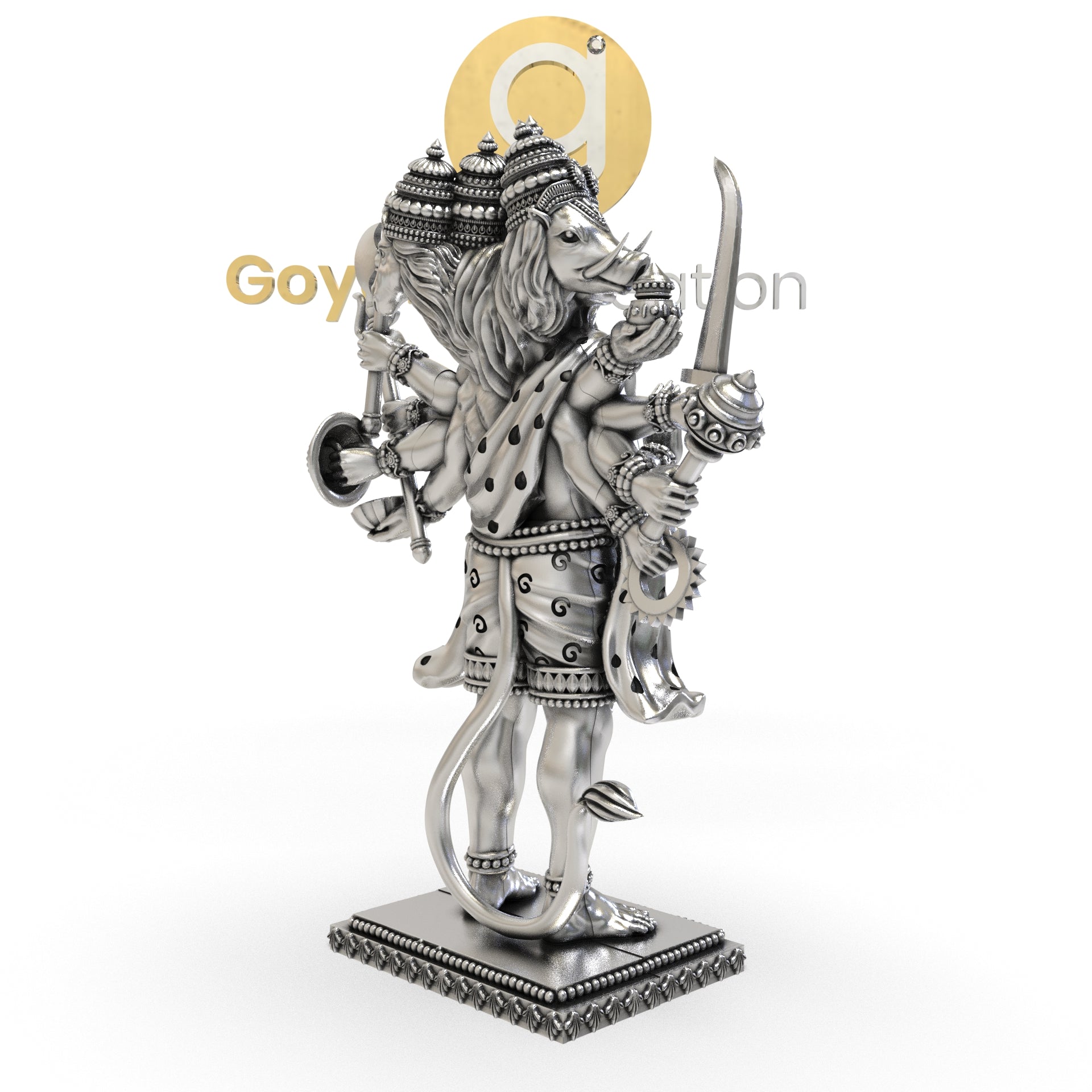 Rear view of the 925 Silver Panchmukhi Hanumanji 3D Idol, displaying the solid sterling silver construction and form.