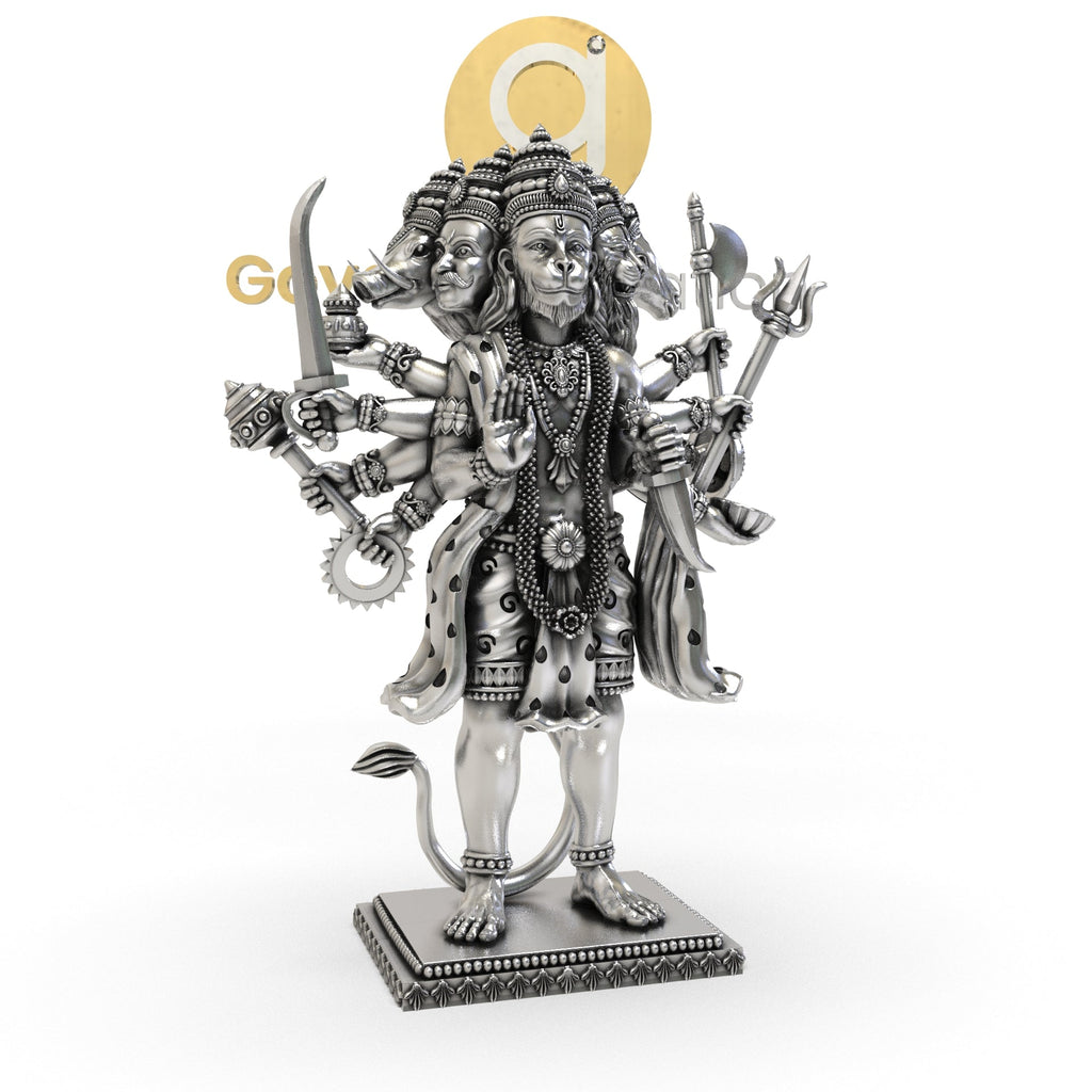 Detailed view of the gada (mace) on the 925 Silver Panchmukhi Hanumanji 3D Idol, crafted from high-quality sterling silver.