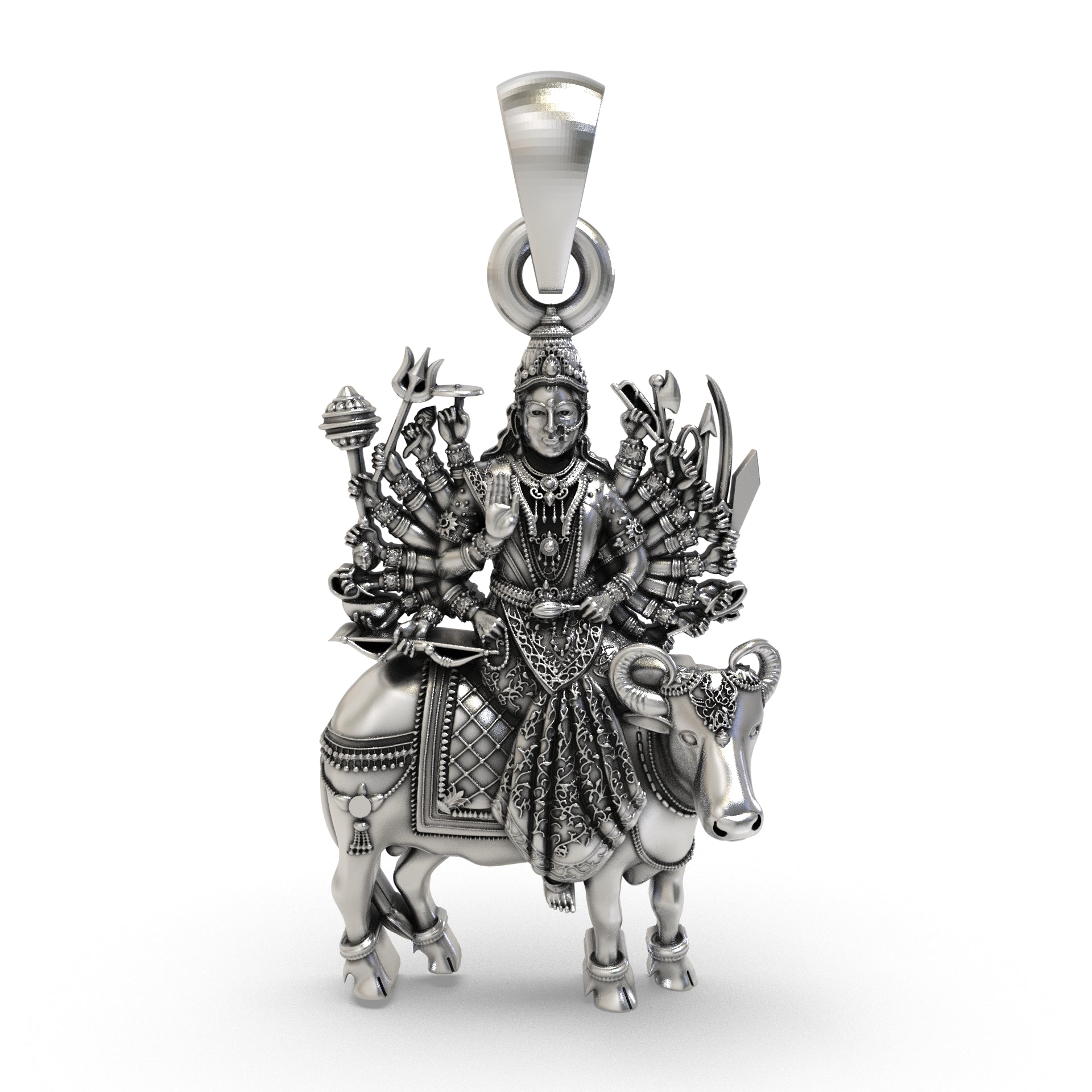 Front view of the intricately detailed Vihat Maa pendant, handcrafted from 925 sterling silver with an oxidized finish.