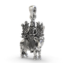 The 1.25-inch 925 sterling silver Vihat Maa pendant shown from a top-down perspective to highlight its antique look.
