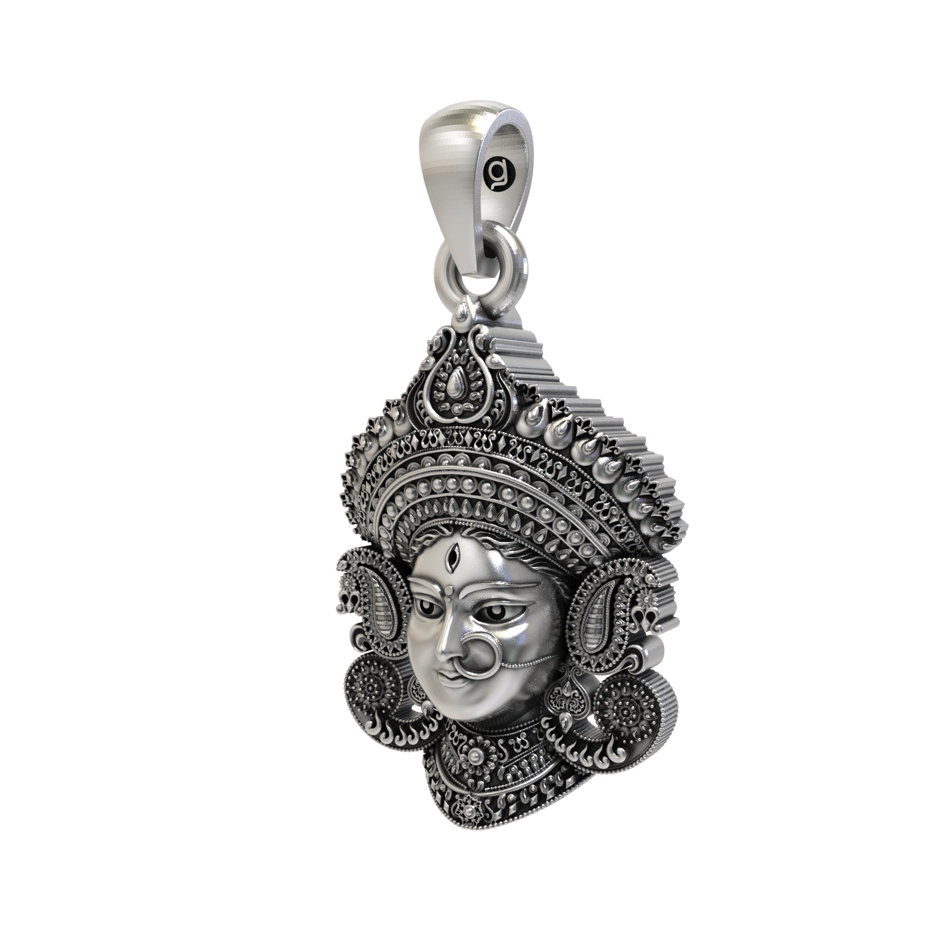 925 Sterling Silver Durga Maa Face Pendant Secondary image