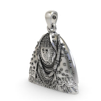 Side view of the 925 silver Ashapura Mata pendant, displaying its sacred design and hollow back for comfort.