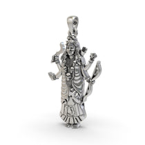 Angled side view of the Alankar Akhat Maa pendant in 925 sterling silver, highlighting its intricate craftsmanship and depth.
