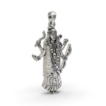 Close-up detail of the oxidized finish on the sterling silver Akhat Maa pendant, showing the texture and fine artistry.