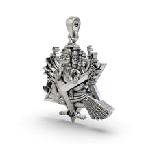 Angled side view of the 925 silver Lord Murugan Shanmukha pendant, highlighting its intricate divine craftsmanship.