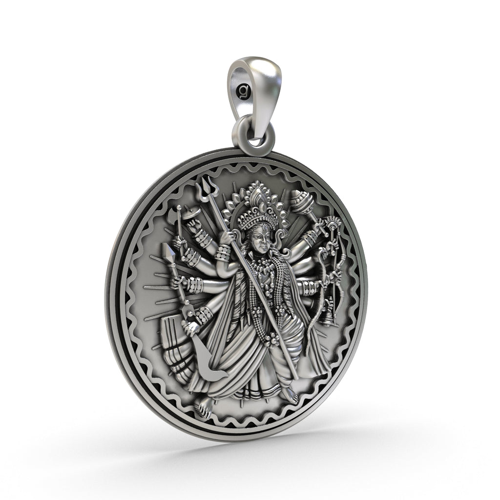 Side profile of the hollow-back 925 Silver Durga Maa Pendant, highlighting its lightweight design for comfort.