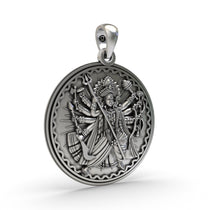 Side profile of the hollow-back 925 Silver Durga Maa Pendant, highlighting its lightweight design for comfort.