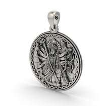 The 925 Silver Durga Maa Pendant showcased on a chain, demonstrating its size and how it looks when worn.