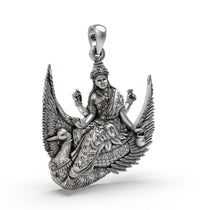 Side profile of the Silver Brahmani Maa pendant, displaying its elegant dimensions and hollow back design.