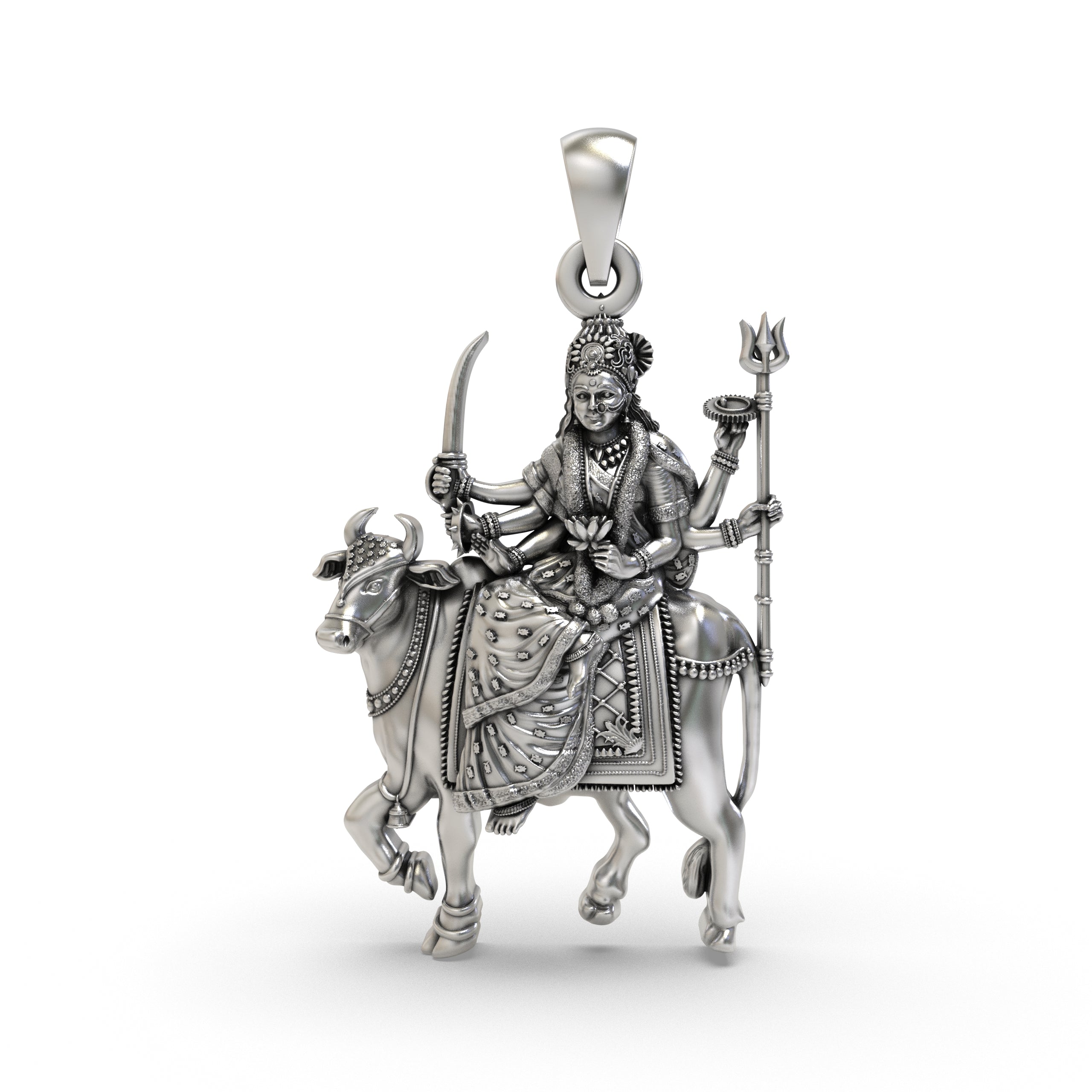 Front view of the intricately designed 925 Silver Umiya Maa Pendant with a detailed oxidized finish. Main image