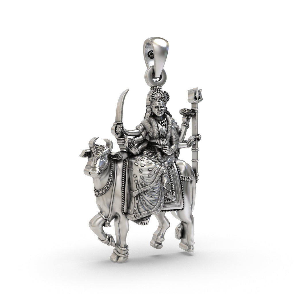 Close-up detail of the Umiya Mata deity on the 925 sterling silver pendant, showcasing fine craftsmanship.