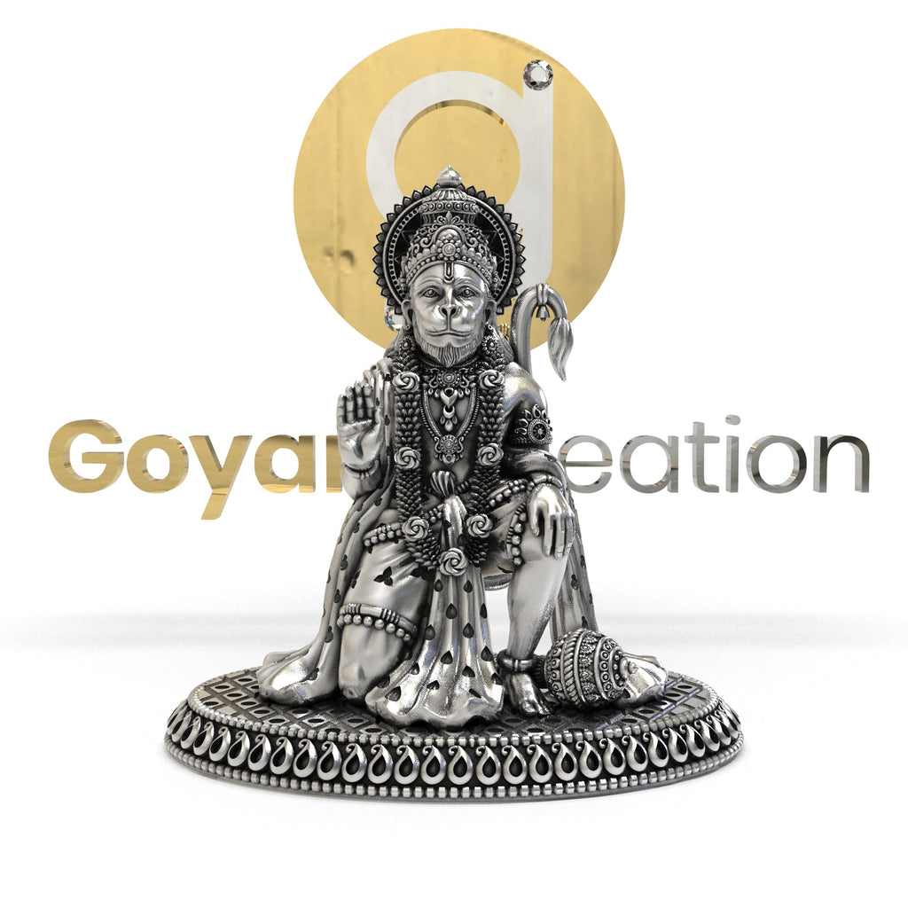 A side profile view of the 925 Silver Hanumanji 3D Idol, highlighting the intricate details of the mace and posture.