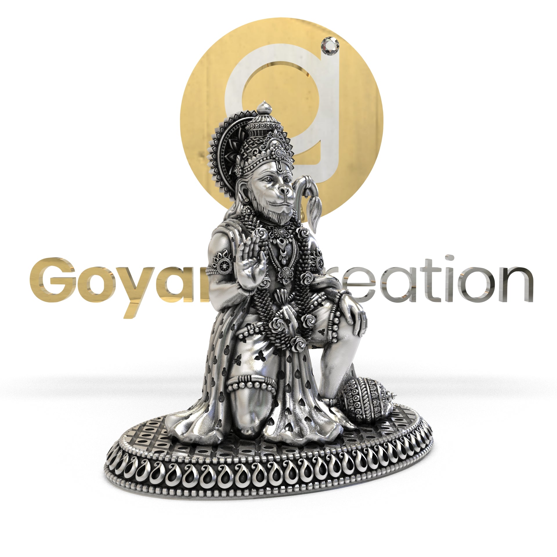 Close-up shot of the 925 Silver Hanumanji 3D Idol focusing on the facial expression and divine ornamentation.