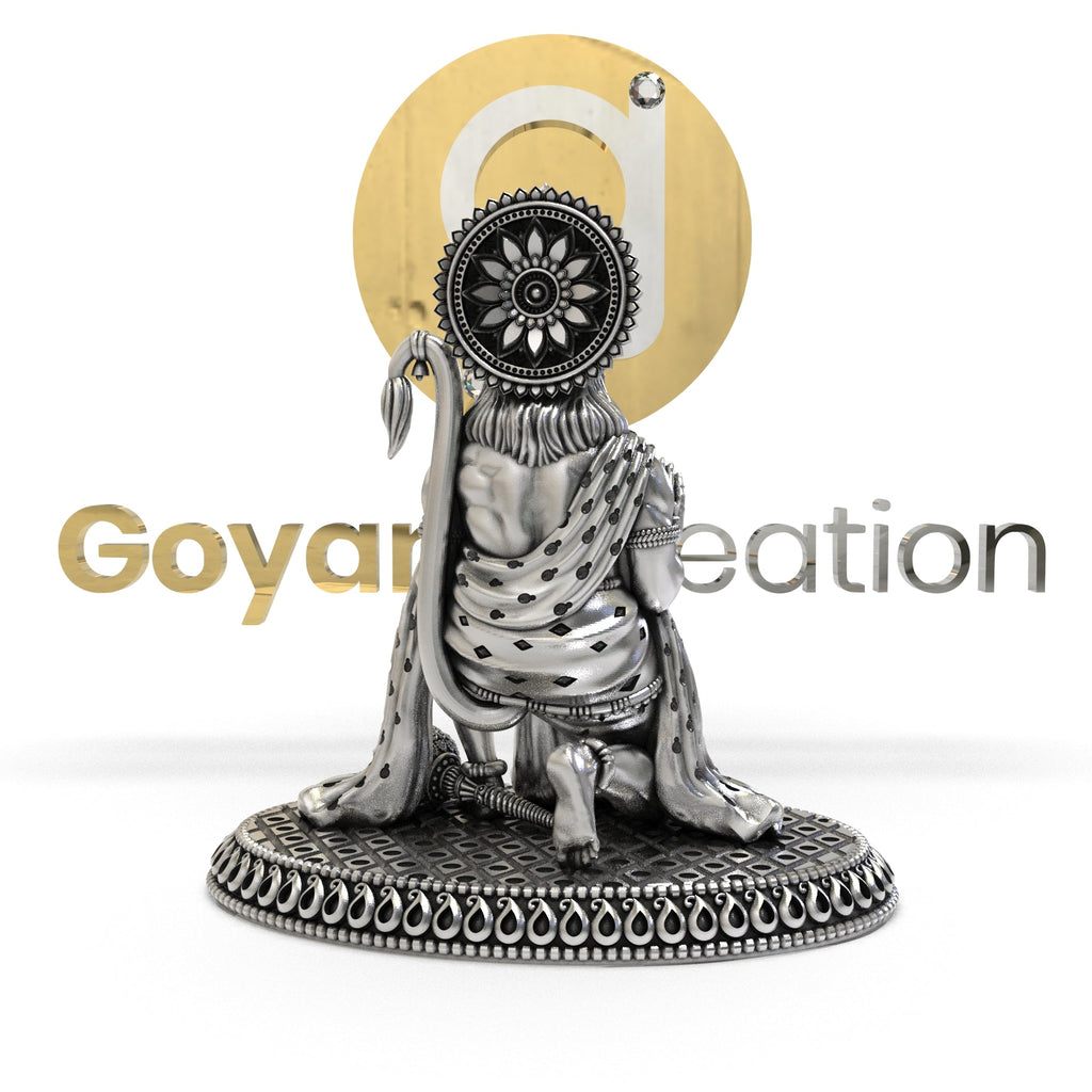 Back view of the sterling 925 Silver Hanumanji 3D Idol, revealing the detailed carving of the loincloth and tail.