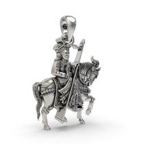 Close-up detail of the 925 silver Gogaji Maharaj pendant, showcasing the fine craftsmanship of the warrior deity.