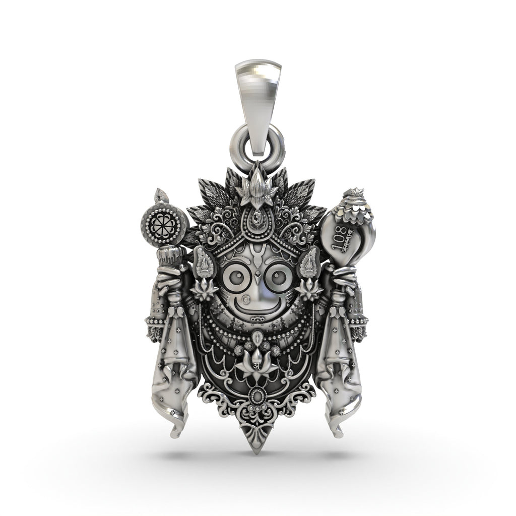 Front view of the handcrafted 925 silver Jagannath pendant, showing the Lord's iconic eyes and smile.
