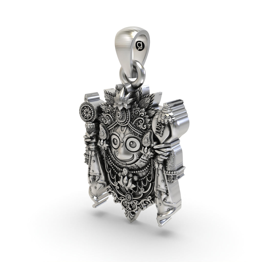 A 925 sterling silver Lord Jagannath pendant shown to scale, a perfect devotional locket for daily wear.