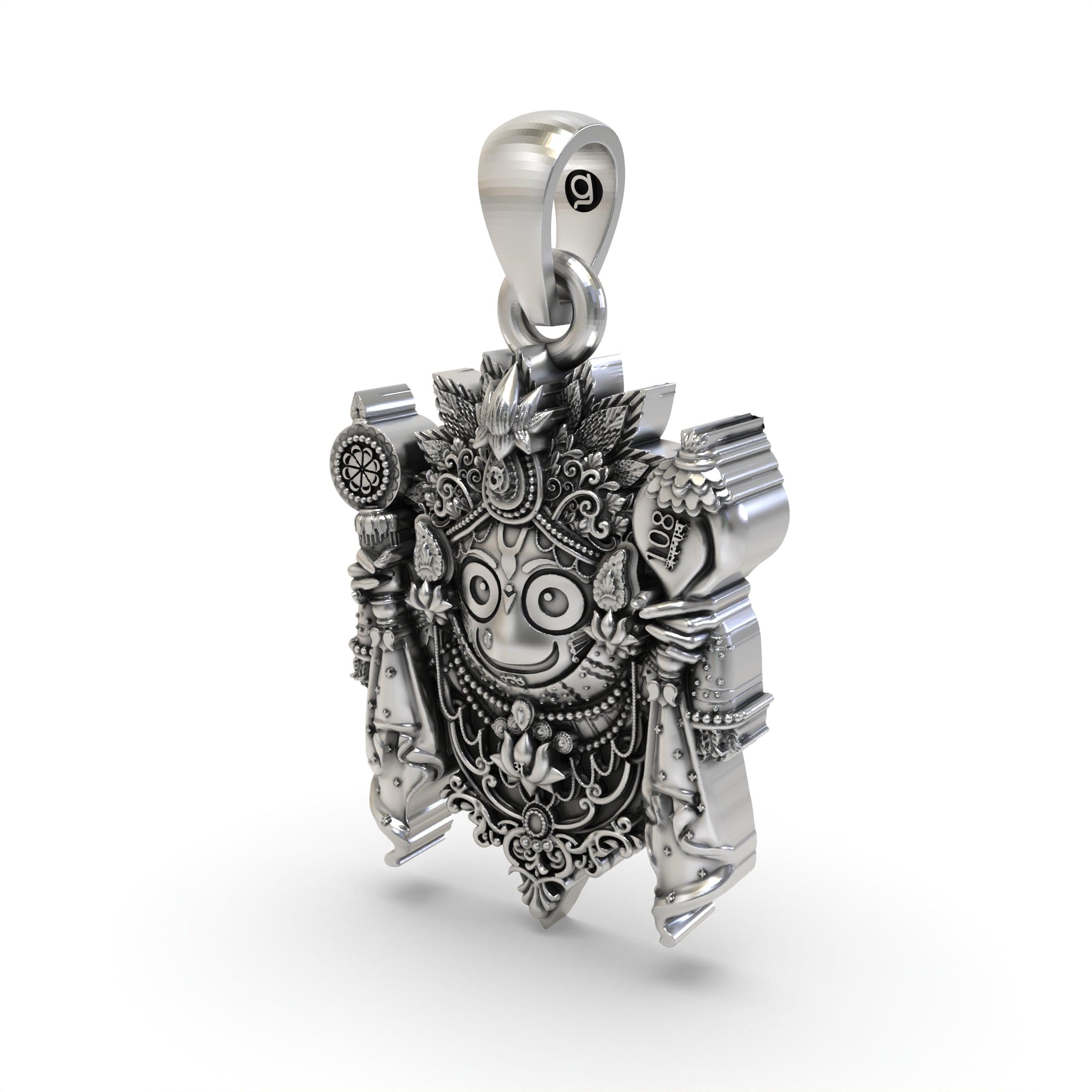 A 925 sterling silver Lord Jagannath pendant shown to scale, a perfect devotional locket for daily wear.