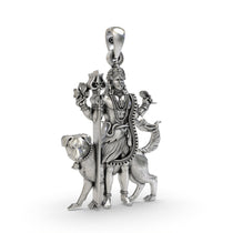 Close-up detail of the antique oxidized finish on the 925 silver Kaal Bhairav pendant, highlighting its craftsmanship.