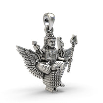 Close-up of the Lord Shani Dev pendant in 925 silver, focusing on the fine details of the sacred Hindu deity.