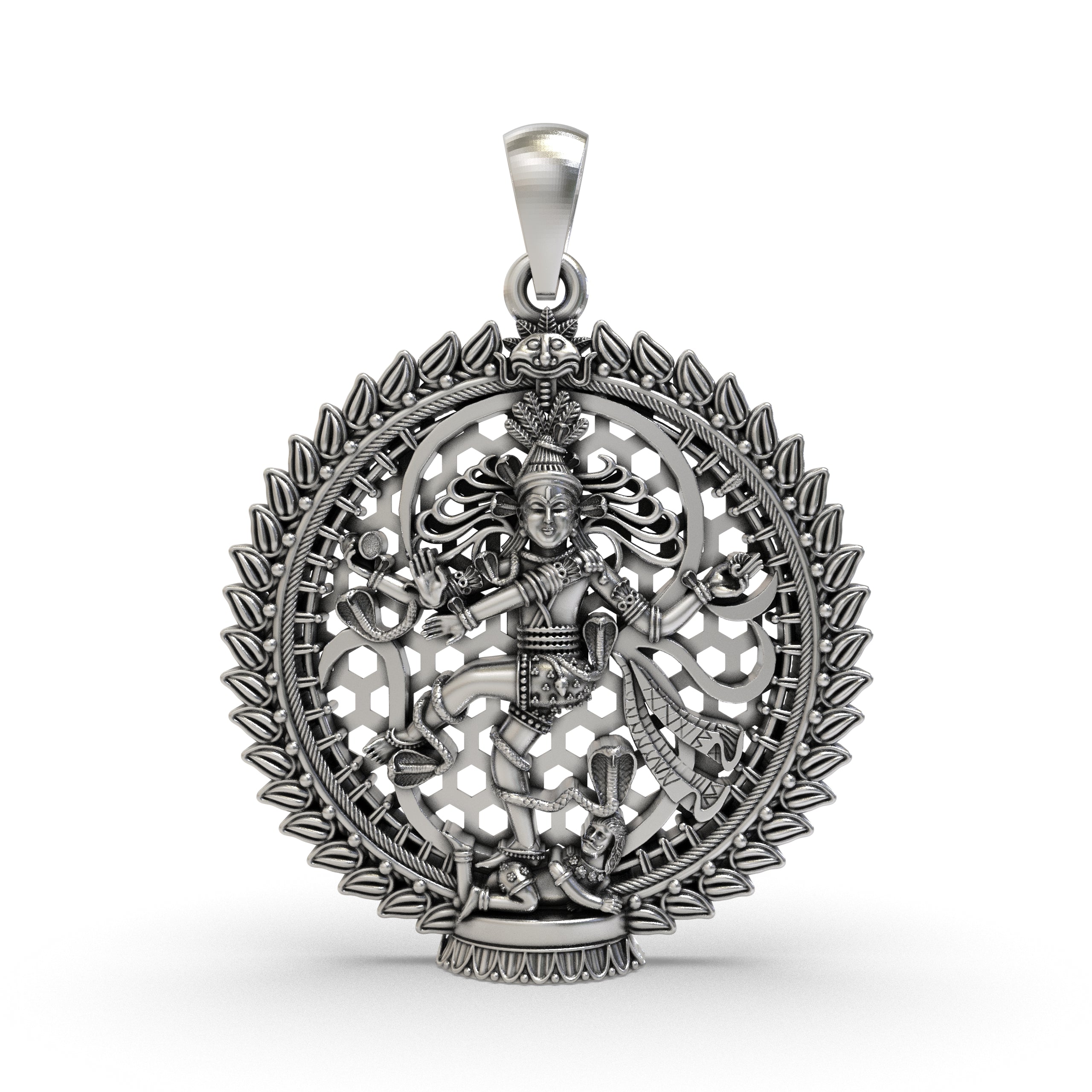 Front view of the detailed 925 silver Nataraja pendant showing Lord Shiva in his divine cosmic dance pose. Main image
