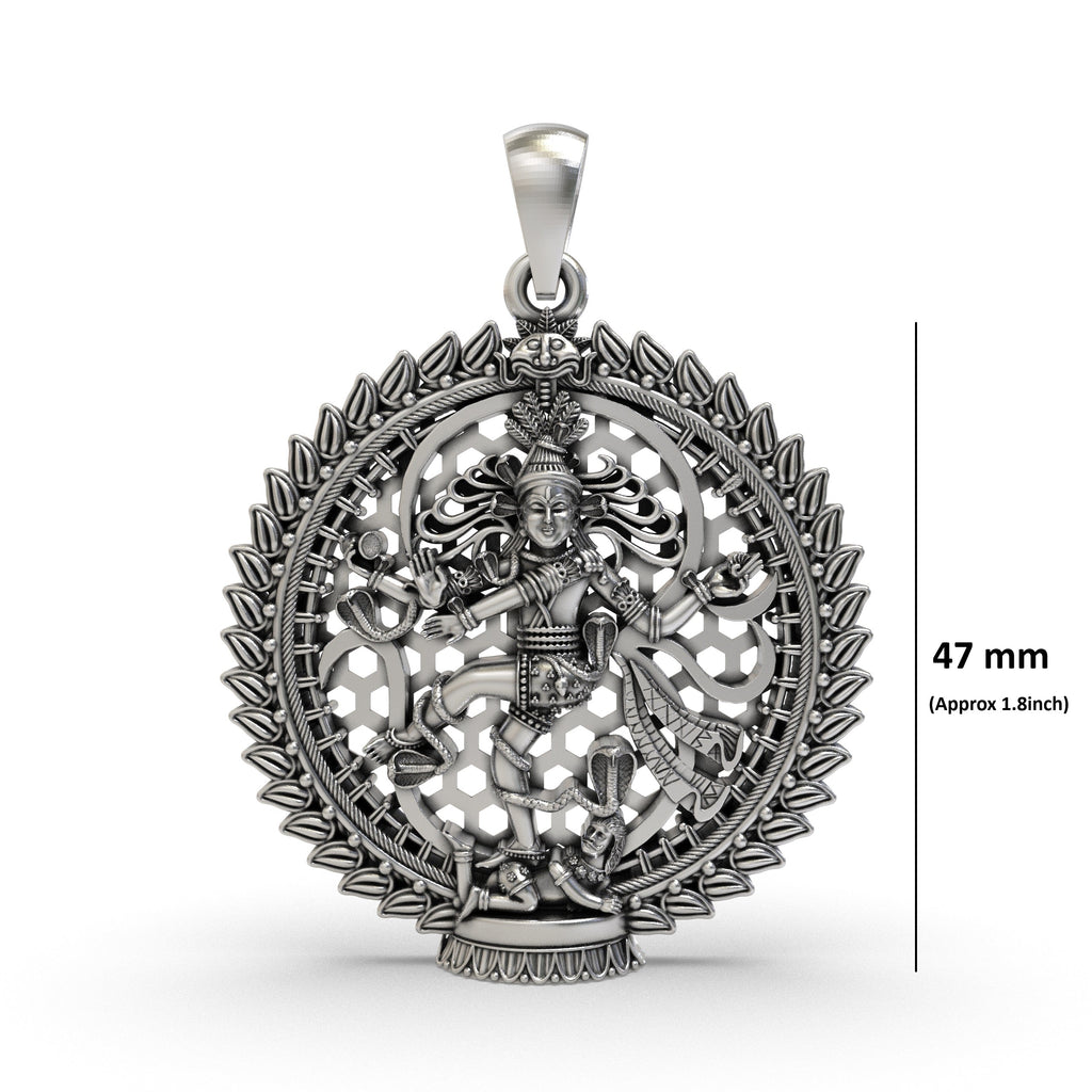 Full view of the sterling silver Nataraja pendant, a sacred depiction of Lord Shiva for devotees.
