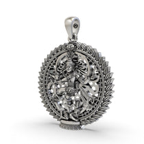 Angled perspective of the oxidized 925 sterling silver Nataraja pendant, highlighting its intricate craftsmanship.