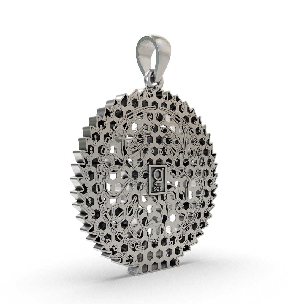 Close-up detail of the Lord Shiva Nataraja pendant, showcasing the fine textures of the 925 silver.