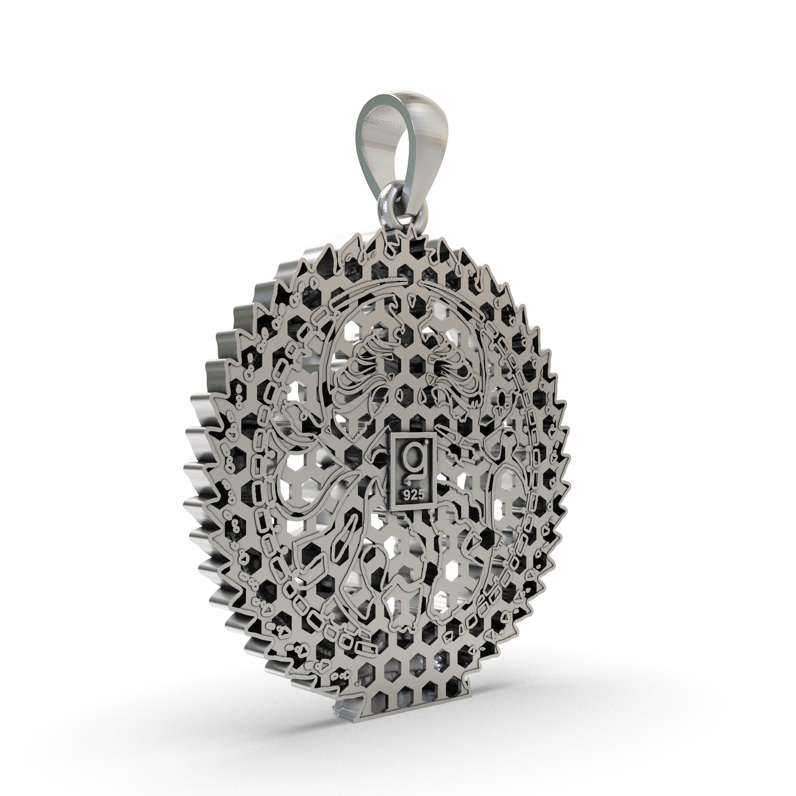 Close-up detail of the Lord Shiva Nataraja pendant, showcasing the fine textures of the 925 silver.