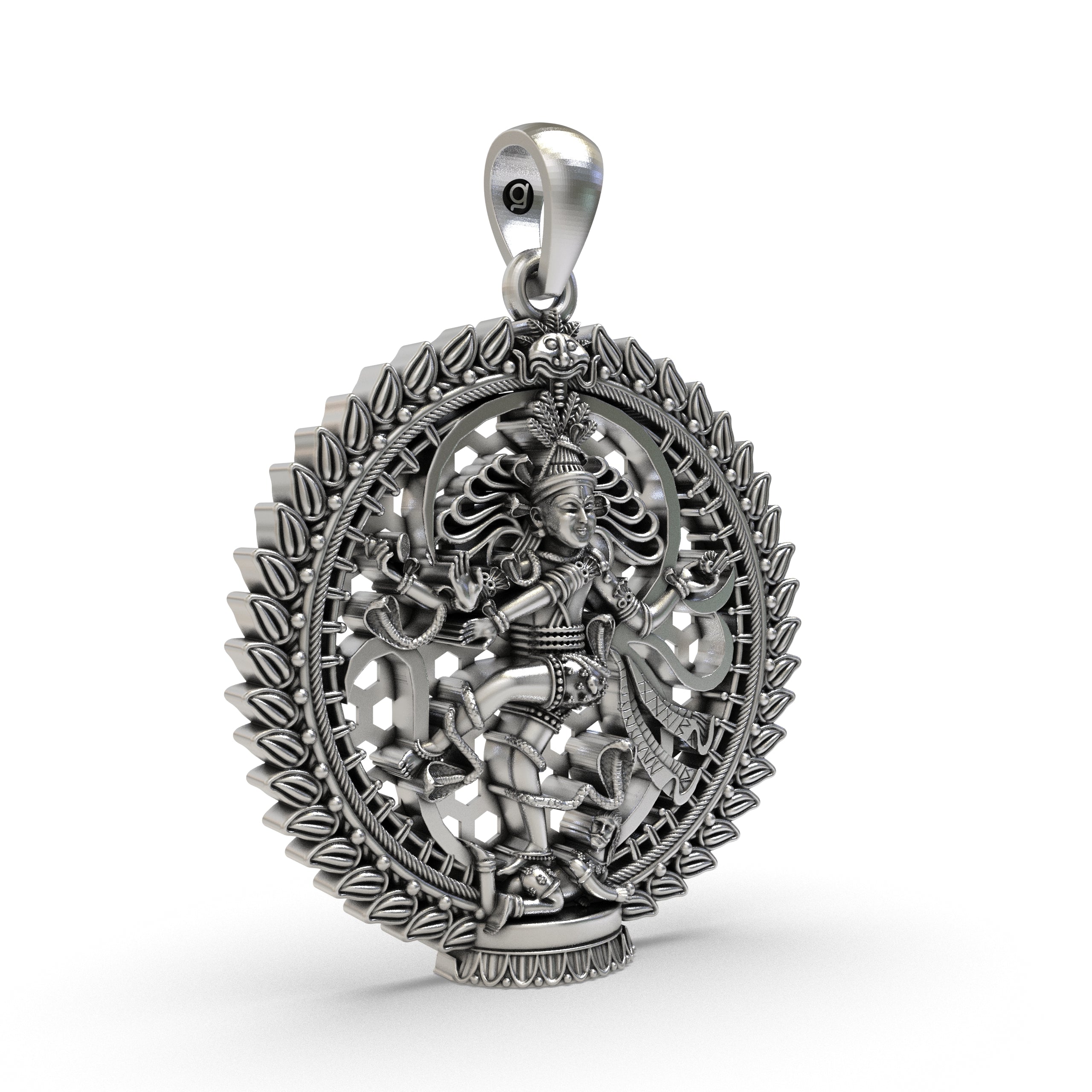The 925 silver Lord Shiva Nataraja pendant on a surface, emphasizing its spiritual and artistic design.