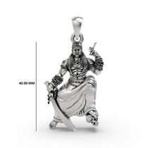 A detailed front view of the 925 silver Sanggili Karuppar pendant, showcasing the deity's fierce expression.