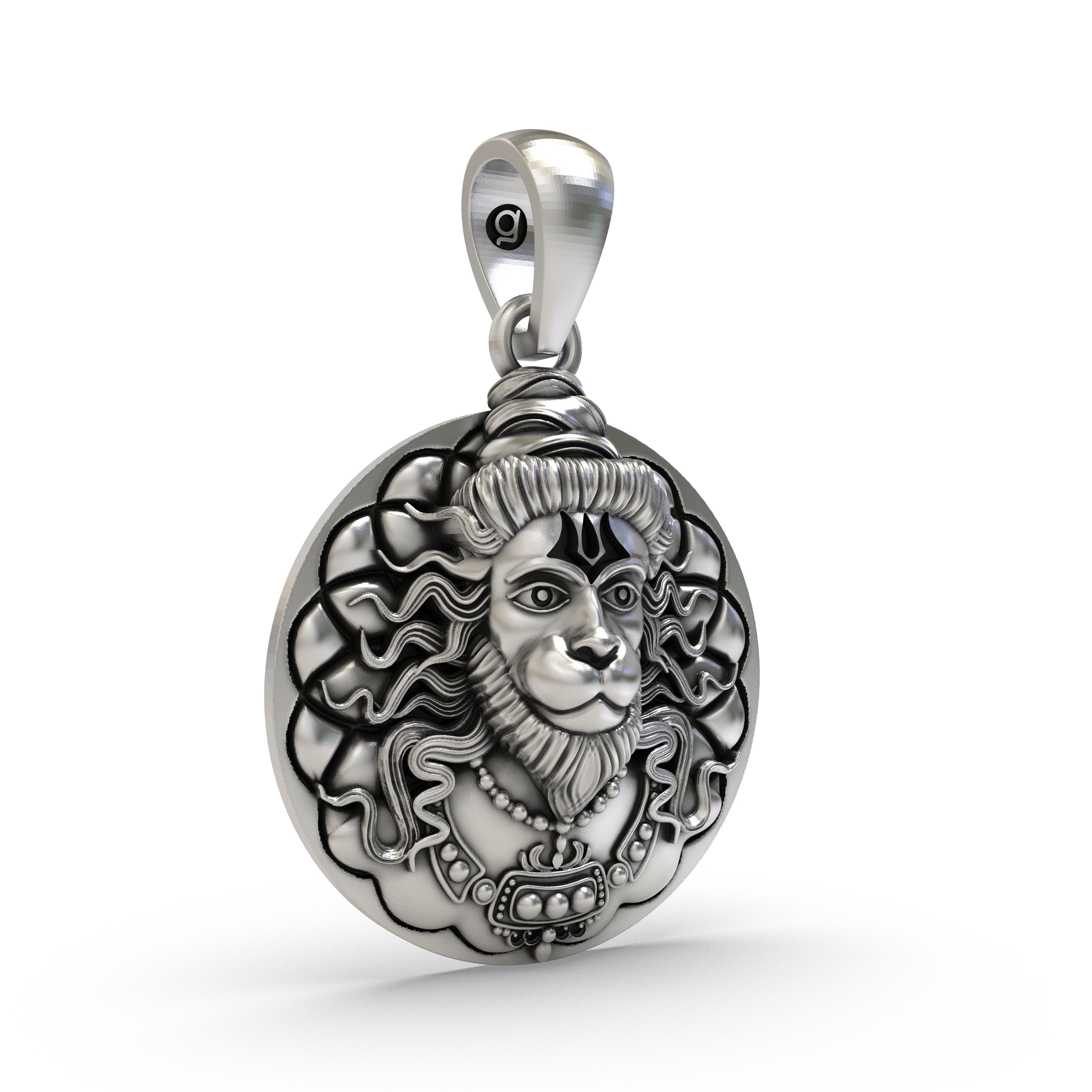 The 925 sterling silver Hanuman coin pendant with its antique oxidized look, a spiritual accessory for daily protection.