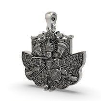 Angled side view of the 925 silver Sanwariya Seth pendant, highlighting its divine form and antique oxidized texture.