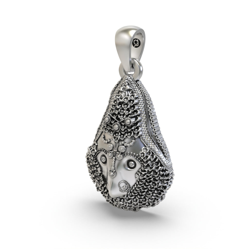 Side profile of the 925 silver Delhi Kali Maa pendant, revealing the hollow back design for lightweight comfort and wear.