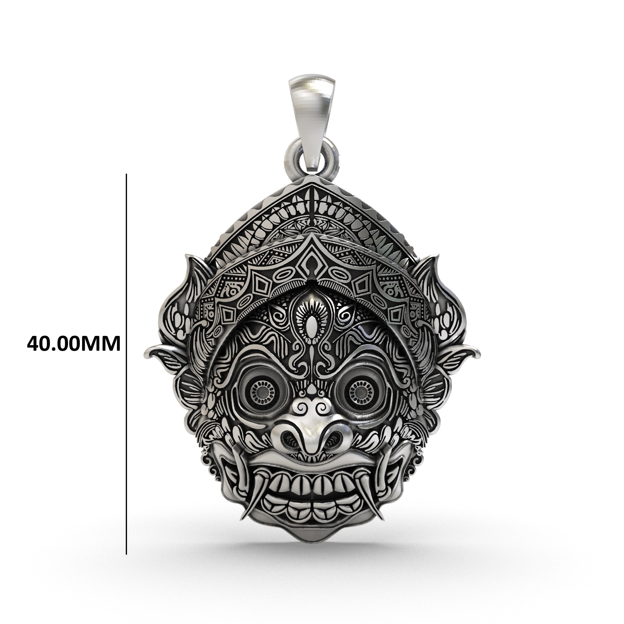 Front view of the intricately detailed 925 silver Kirtimukha pendant, showcasing its 'Face of Glory' design. Main image