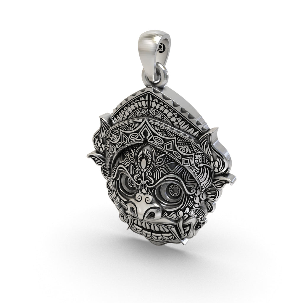 Backside view of the hollow 925 silver Kirtimukha pendant, designed for comfortable, lightweight daily wear.