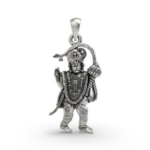 Front view of the 925 silver Sri Ashtamsa Varadha Anjaneyar Hanumanji pendant with an oxidized finish.