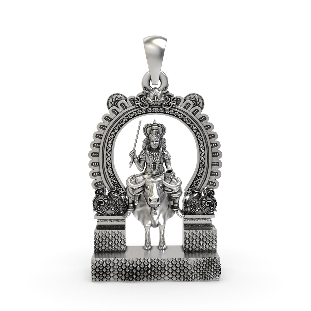 Front view of the handcrafted 925 silver Vishnumaya Swami pendant, showcasing its intricate details and oxidized finish.