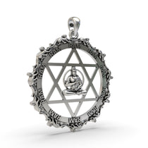 Close-up detail of the oxidized 925 Silver Hanumanji Star Pendant, focusing on the facial expression and mace.
