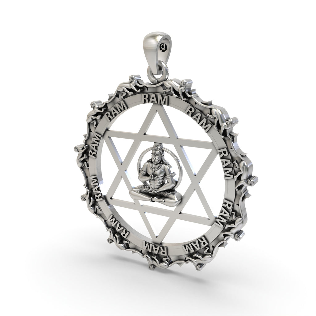 Side profile of the 925 Silver Hanumanji Star Pendant, displaying its thickness and the loop for a chain attachment.