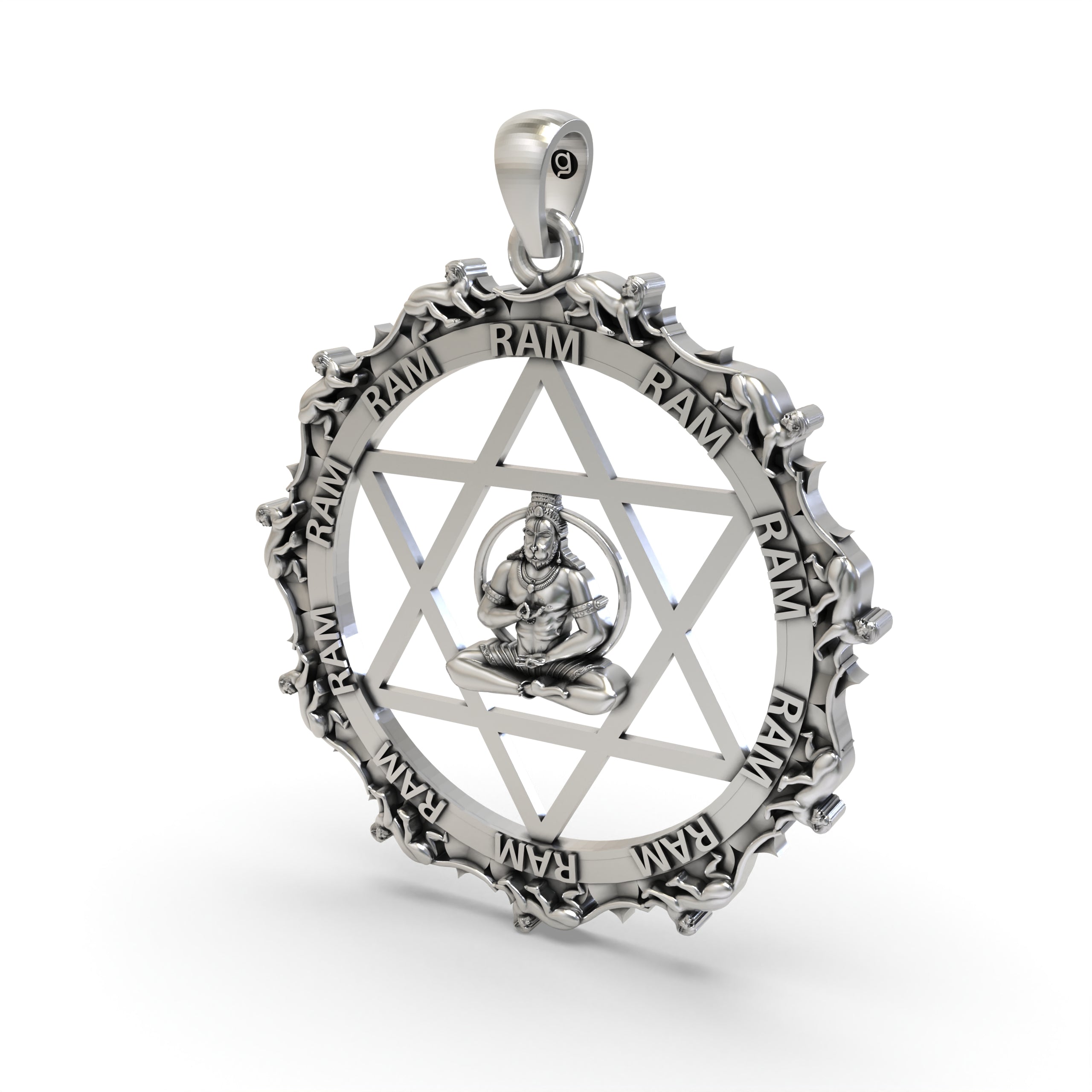Side profile of the 925 Silver Hanumanji Star Pendant, displaying its thickness and the loop for a chain attachment.