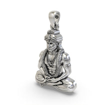 The 925 silver Muneshwara Swamy pendant against a background, displaying its size and hollow back design for comfort.