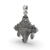 The 35mm tall Vishnu Shankh Panchajanya pendant in 925 sterling silver shown to scale for daily wear.