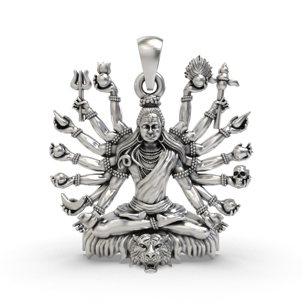 Front view of the handcrafted 925 Sterling Silver Shiva Mudra pendant, showing the detailed spiritual hand gesture.